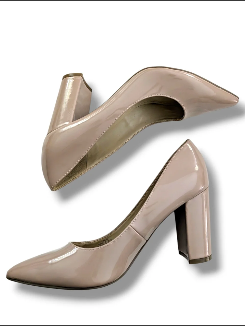 NWOT Marc Fisher Gildy 3 Blush Patent Leather Pointed Toe Block Heels, Size 8.5